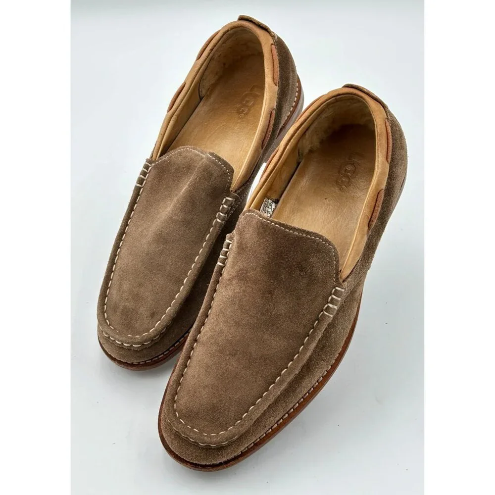 UGG Loafers Mens Size 9 Brwn Suede Shearling Slip-On Comfort Shoes Core Wardrobe